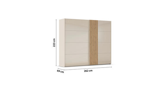 SCHWEBETÜRENSCHRANK 262/223/68 cm 2-türig Eichefarben, Champagner - Champagner/Eichefarben, Design, Glas/Holzwerkstoff (262/223/68cm) - Novel