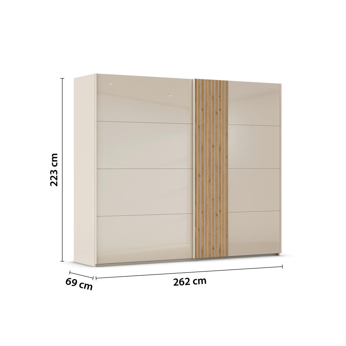 SCHWEBETÜRENSCHRANK  in Champagner, Eichefarben  - Champagner/Eichefarben, Design, Glas/Holzwerkstoff (262/223/68cm) - Novel