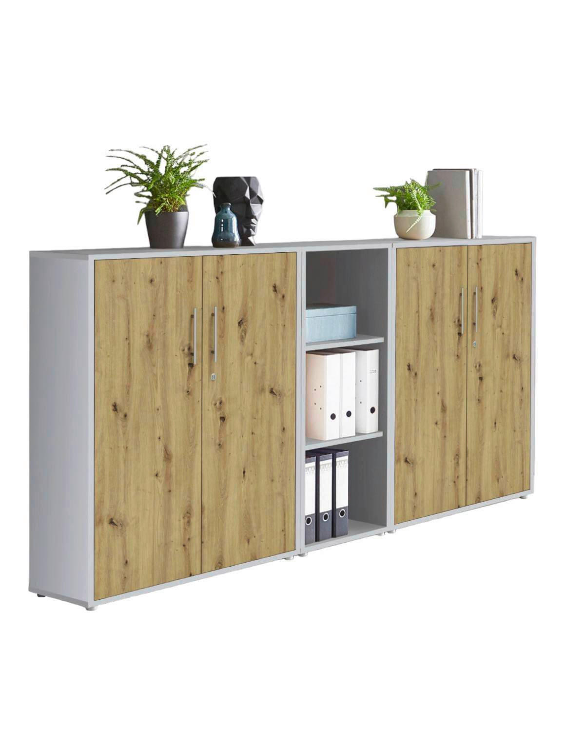 AKTENSCHRANK Hellgrau, Eiche Artisan  - Hellgrau/Eiche Artisan, MODERN, Holzwerkstoff (212,9/113,6/33cm) - MID.YOU