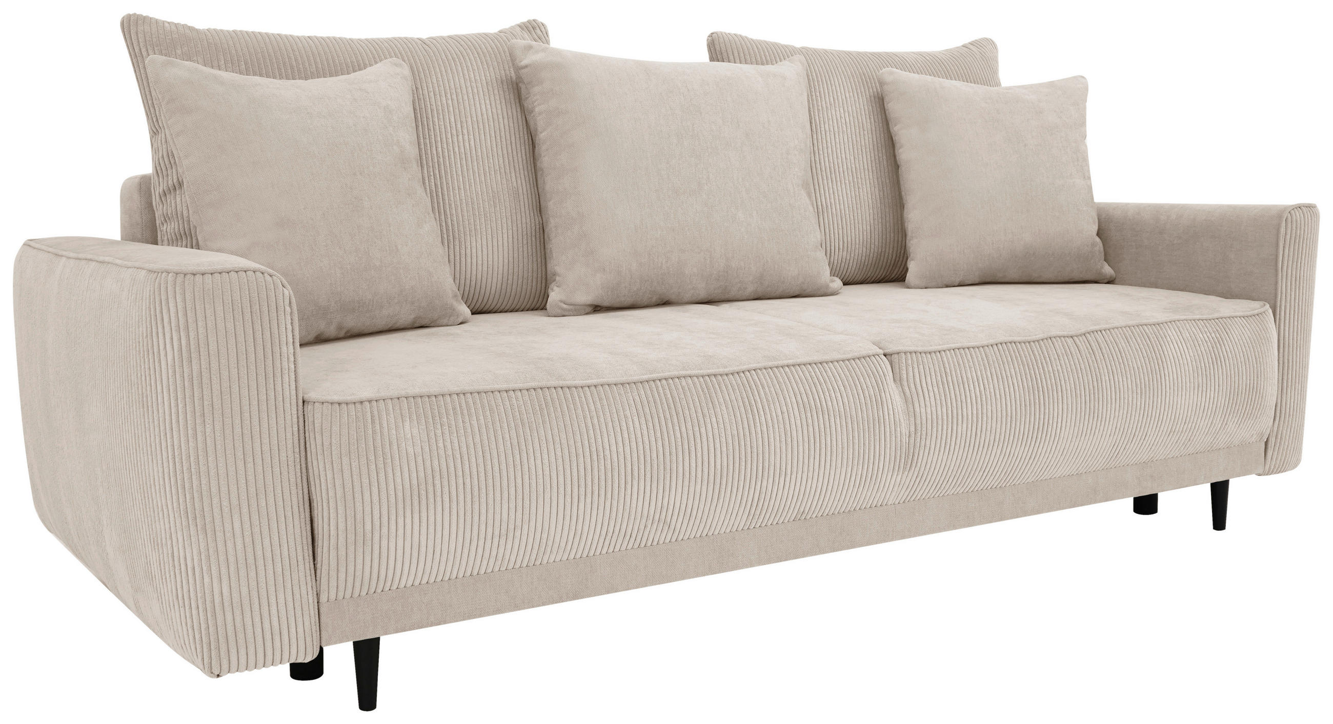 SCHLAFSOFA Cord, Samt Beige  - Beige/Schwarz, Modern, Holz/Textil (232/96/112cm) - MID.YOU
