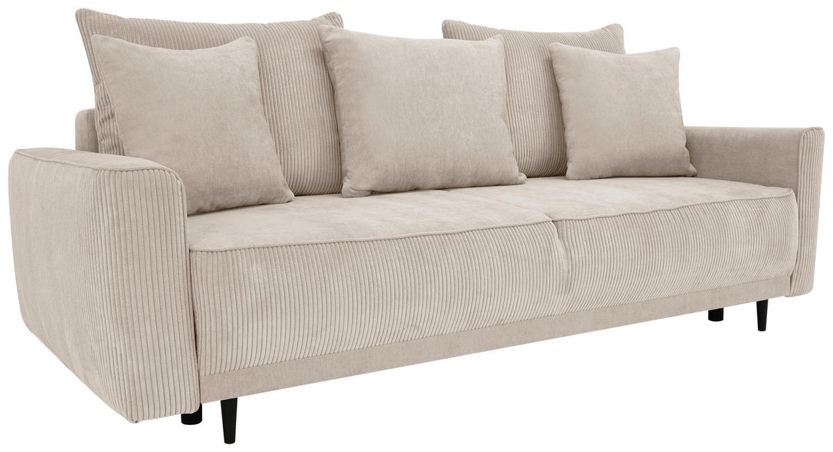SCHLAFSOFA  in Cord, Samt Beige  - Beige/Schwarz, MODERN, Holz/Textil (232/96/112cm) - MID.YOU