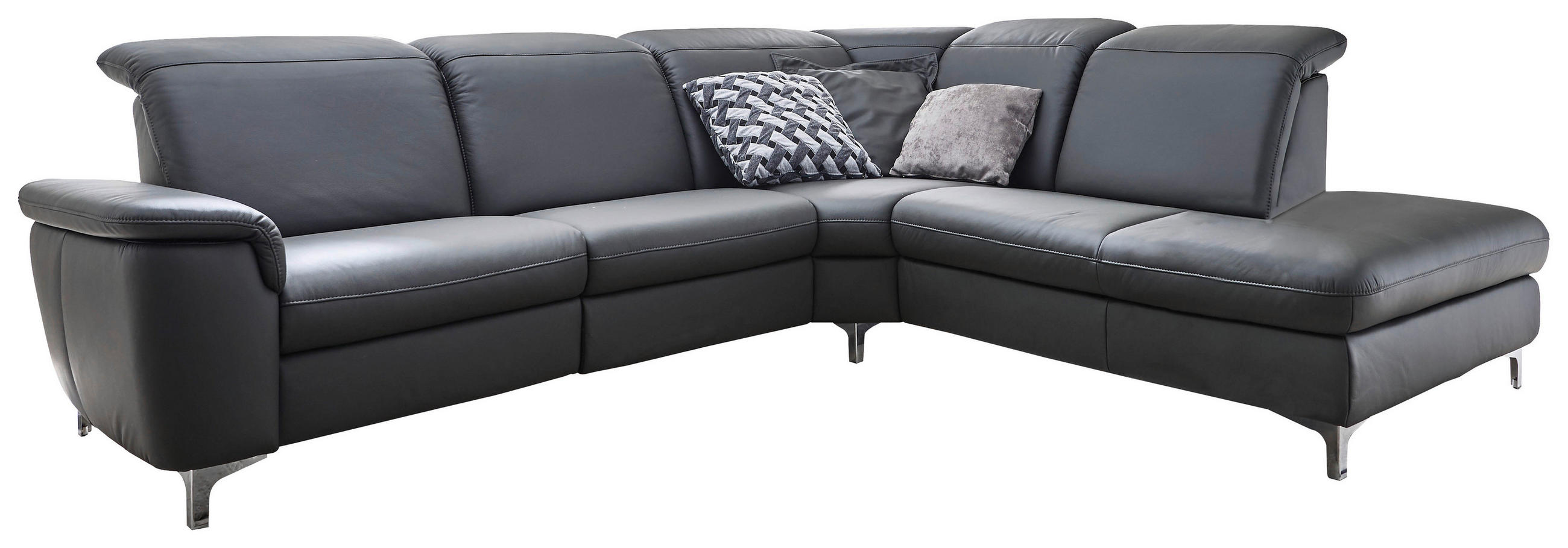 ECKSOFA Anthrazit Echtleder  - Chromfarben/Anthrazit, KONVENTIONELL, Leder/Metall (292/242cm) - Cantus
