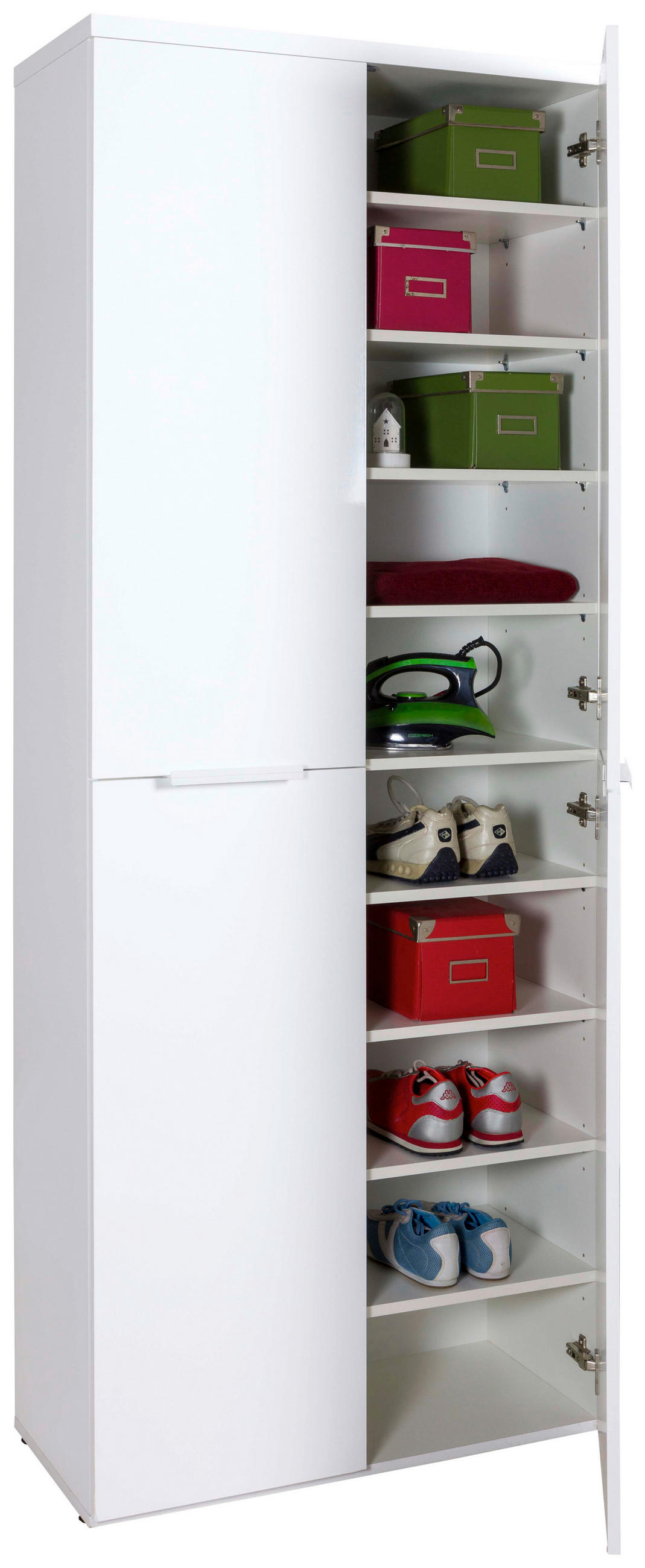 SCHUHSCHRANK Weiß Hochglanz  - Weiß Hochglanz/Schwarz, Basics, Holzwerkstoff/Kunststoff (80/200/35cm) - Carryhome