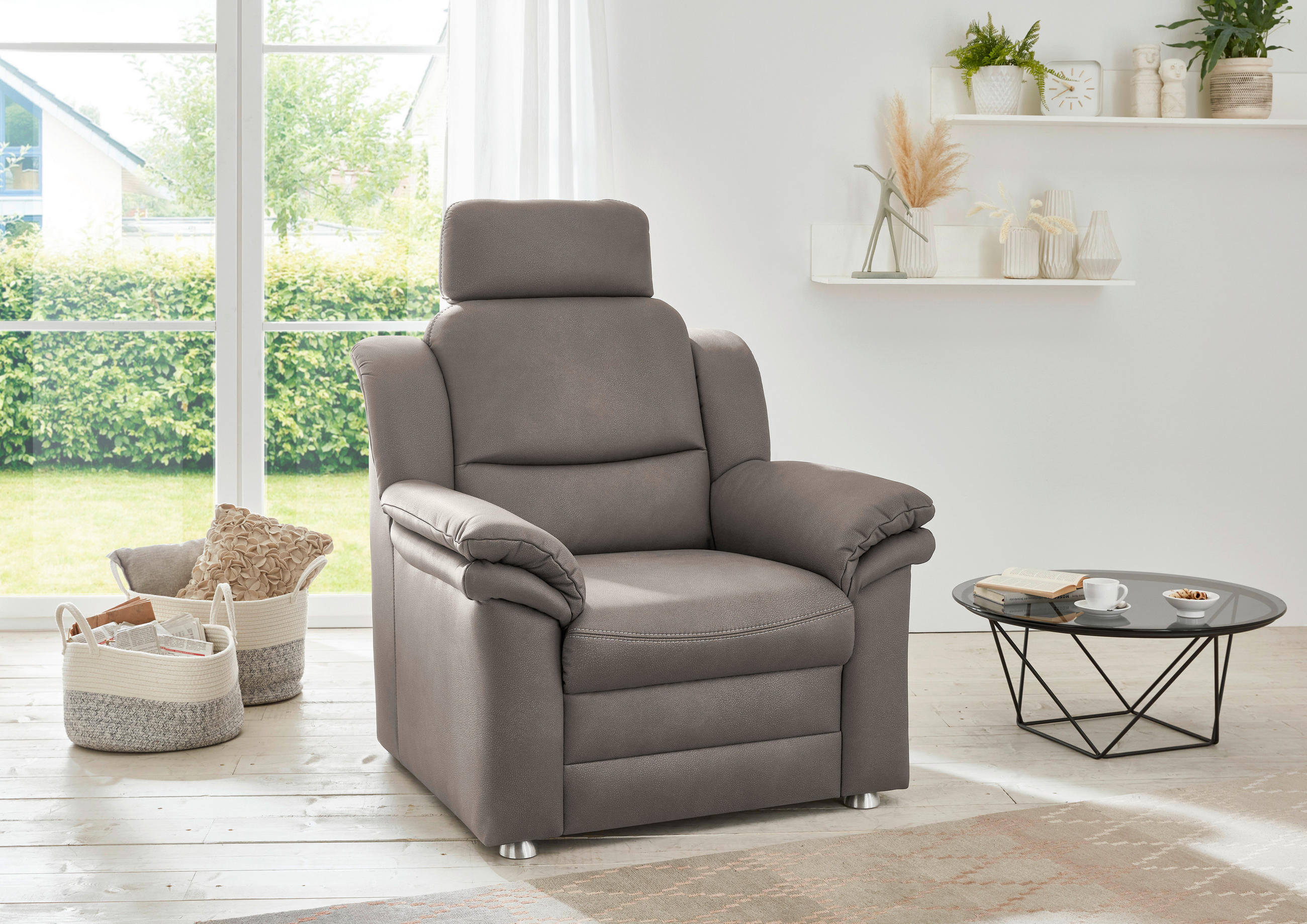SESSEL in Mikrofaser Grau  - Beige/Alufarben, Design, Textil/Metall (94/96/92cm) - Carryhome