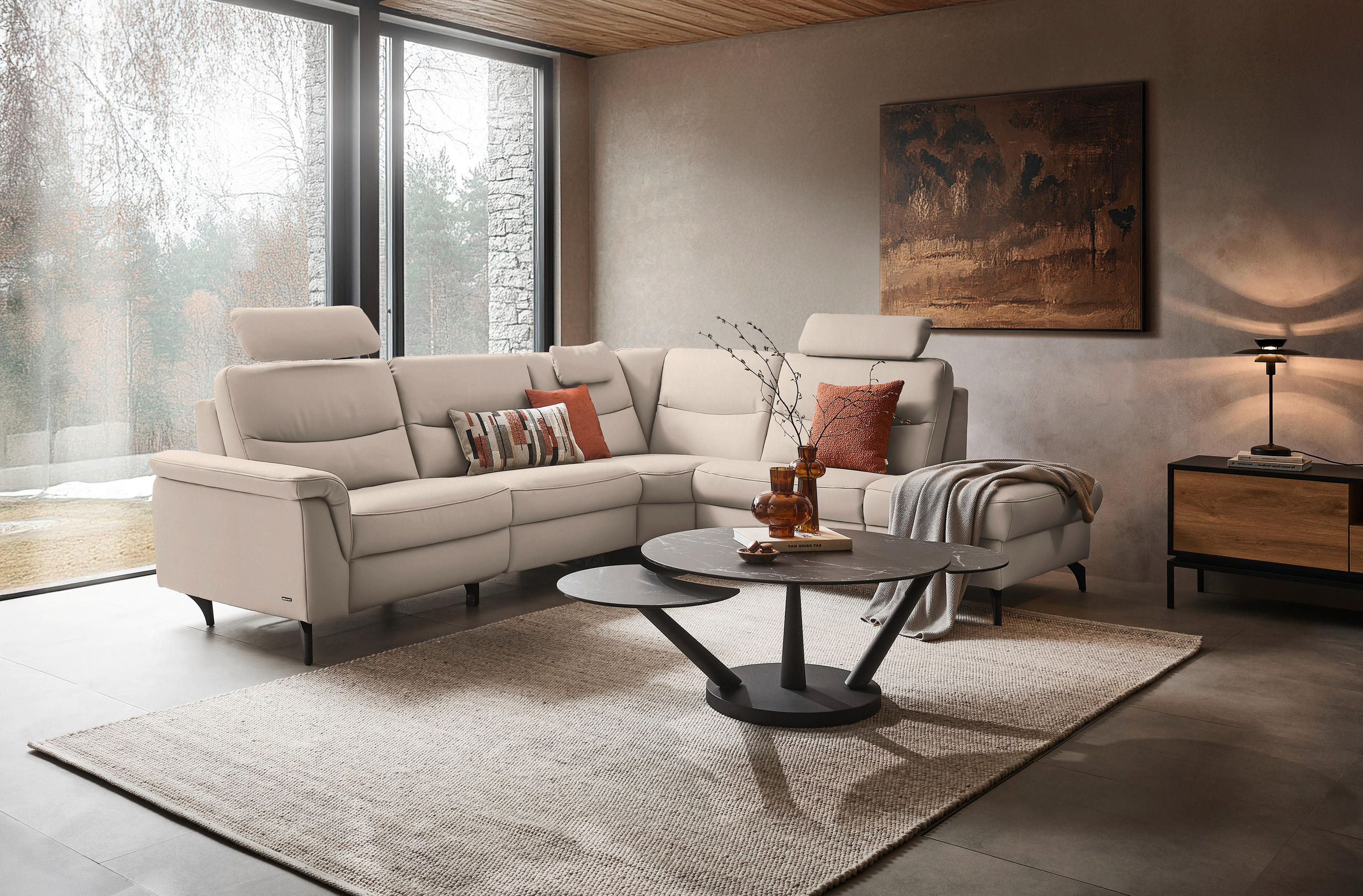 ECKSOFA in Echtleder Creme  280/249 cm  - Anthrazit/Creme, Design, Leder/Metall (280/249cm) - Himolla Komfortklass