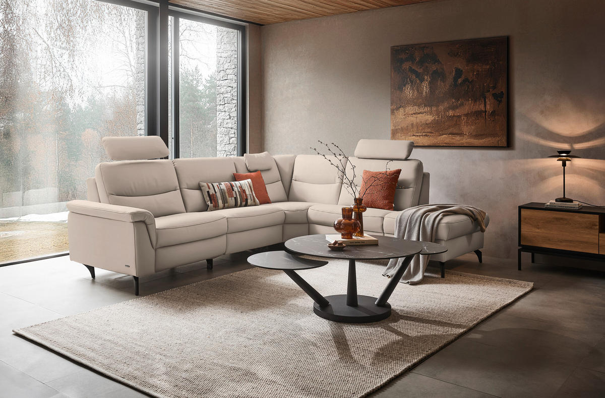 ECKSOFA in Echtleder Creme  280/249 cm  - Anthrazit/Creme, Design, Leder/Metall (280/249cm) - Himolla Komfortklass