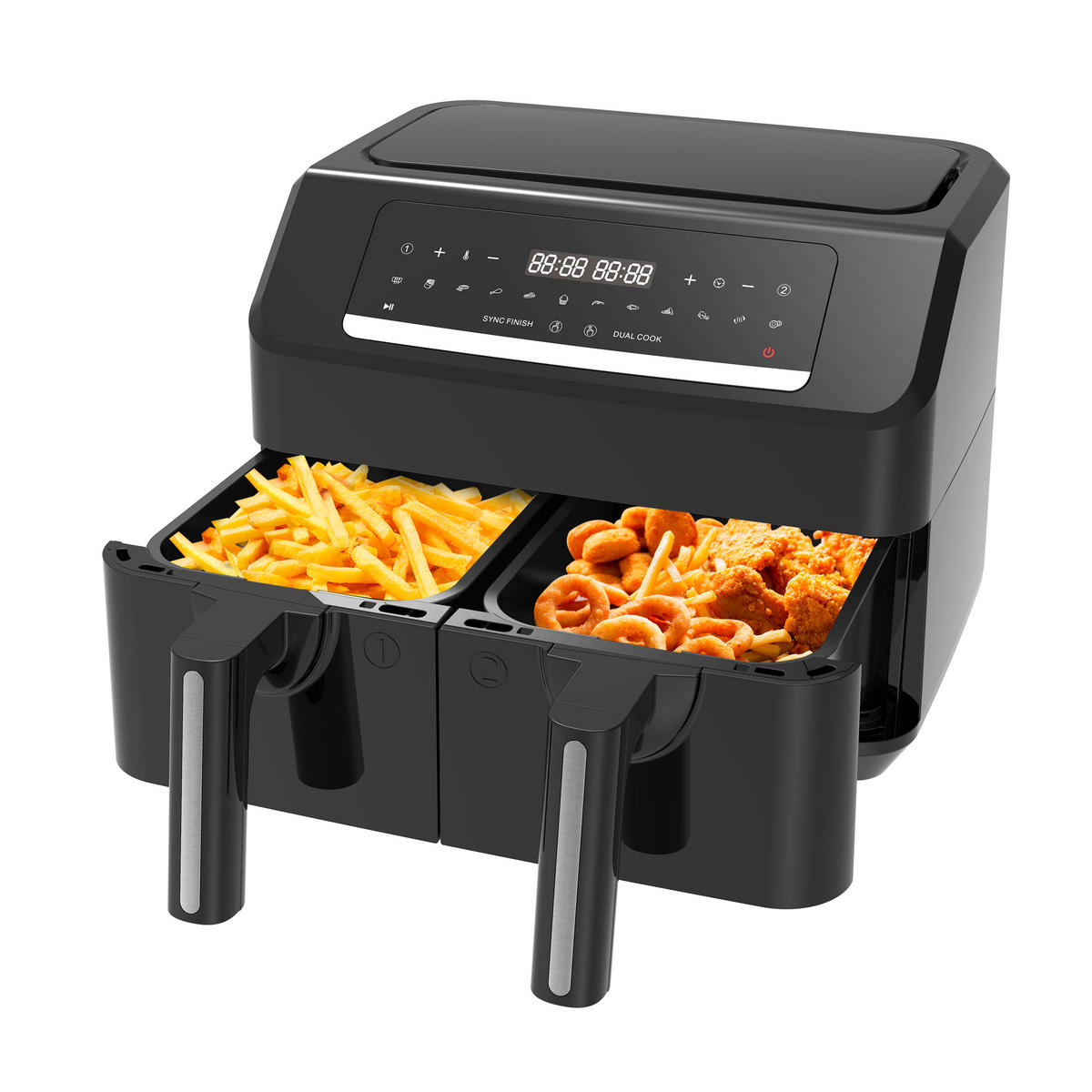 HEIßLUFTFRITTEUSE 3.6+3.6 l  - Schwarz, Basics, Kunststoff/Metall (38/34,6/29,5cm) - EMERIO