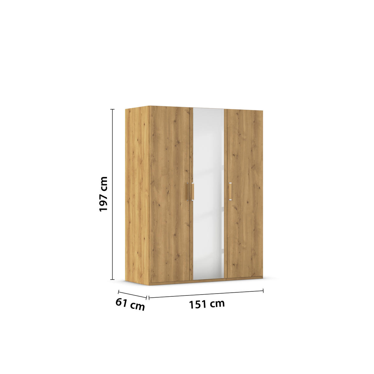 DREHTÜRENSCHRANK 151/197/60 cm 3-türig Eichefarben  - Eichefarben/Silberfarben, Design, Glas/Holzwerkstoff (151/197/60cm) - Novel
