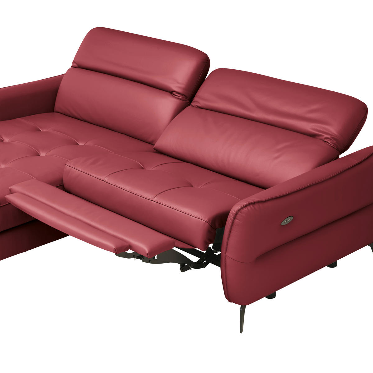 ECKSOFA inkl. Funktionen Rot Echtleder  - Rot/Schwarz, Design, Leder/Metall (175/246cm) - Celina Home