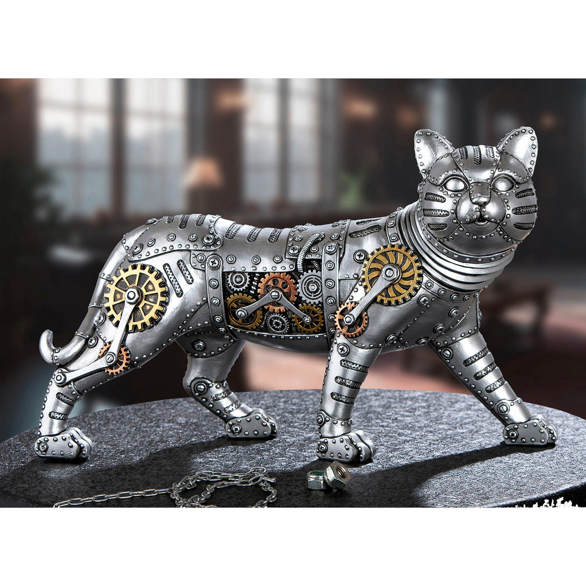 DEKOKATZE - Silberfarben/Schwarz, Basics, Kunststoff (35/23/11cm)
