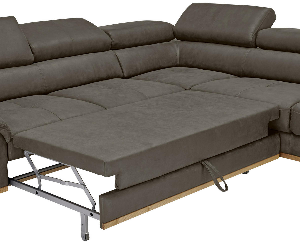 ECKSOFA inkl.Funktionen Anthrazit Lederlook  - Anthrazit/Schwarz, Natur, Holz/Textil (282/226cm) - Novel