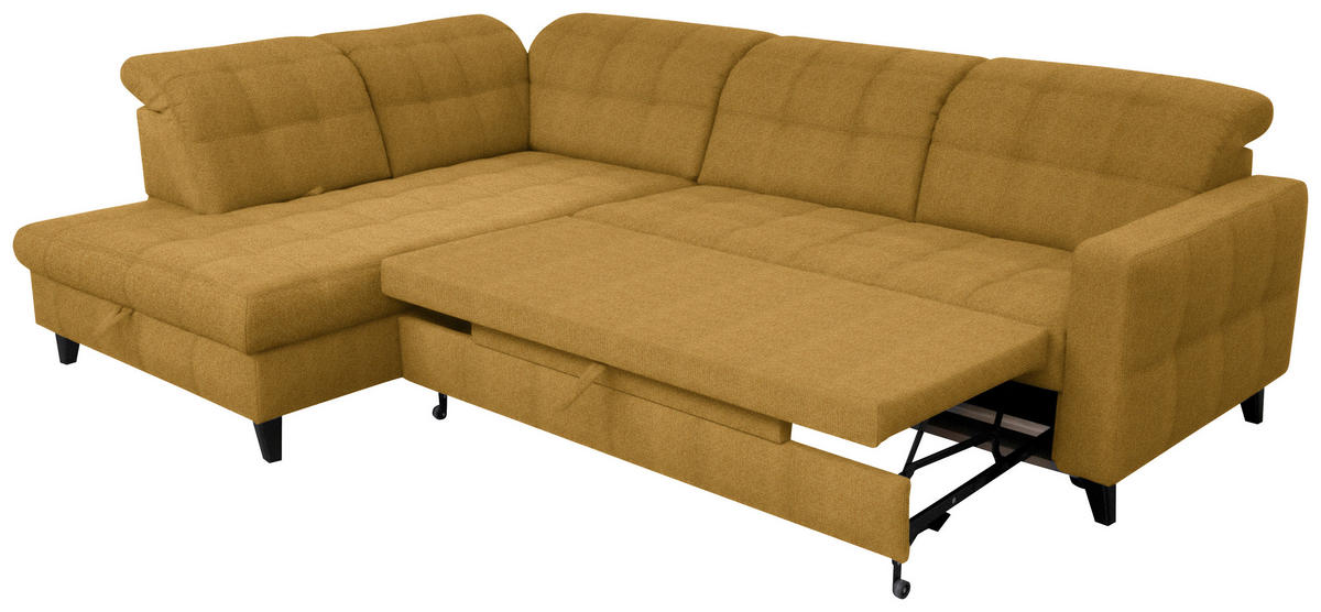 ECKSOFA in Webstoff Currygelb  - Currygelb/Schwarz, Design, Holz/Textil (216/297cm) - Xora