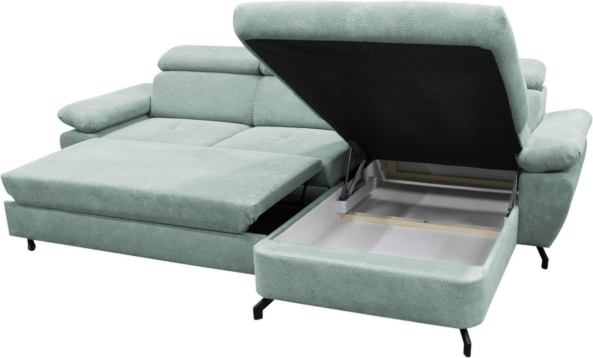 ECKSOFA OMEGA in Chenille Mintgrün  280/186 cm  - Schwarz/Mintgrün, Design, Textil/Metall (280/186cm) - MID.YOU