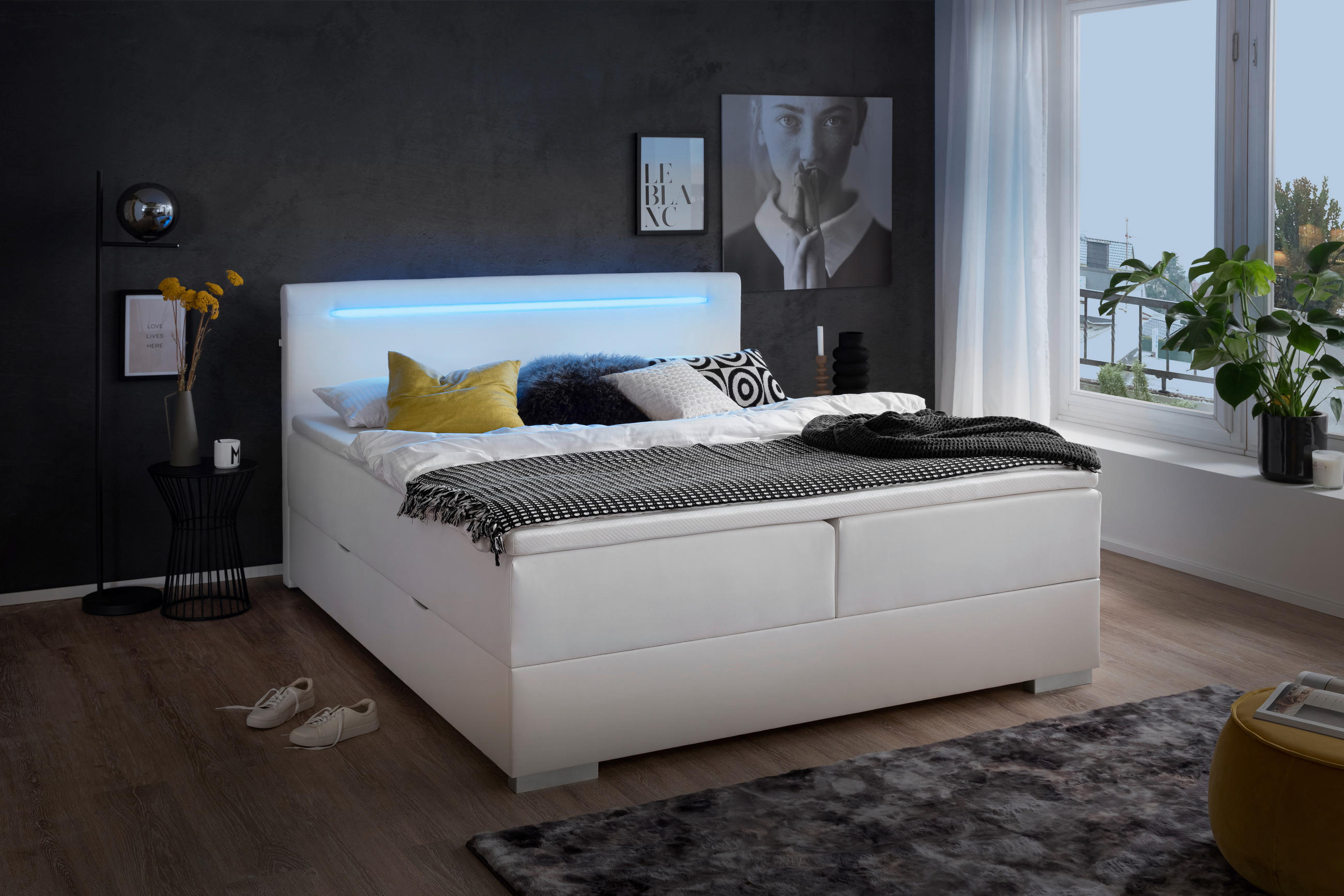 BOXBETT 180/200 cm  in Weiß  - Edelstahlfarben/Weiß, MODERN, Kunststoff/Textil (180/200cm) - Livetastic
