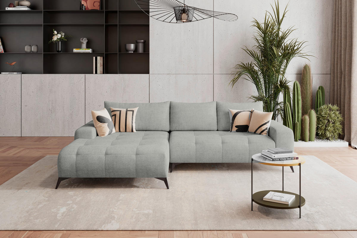 HÖRNSOFFA i flatväv ljusgrå  - ljusgrå/svart, Trend, metall/textil (175/290cm) - MID.YOU