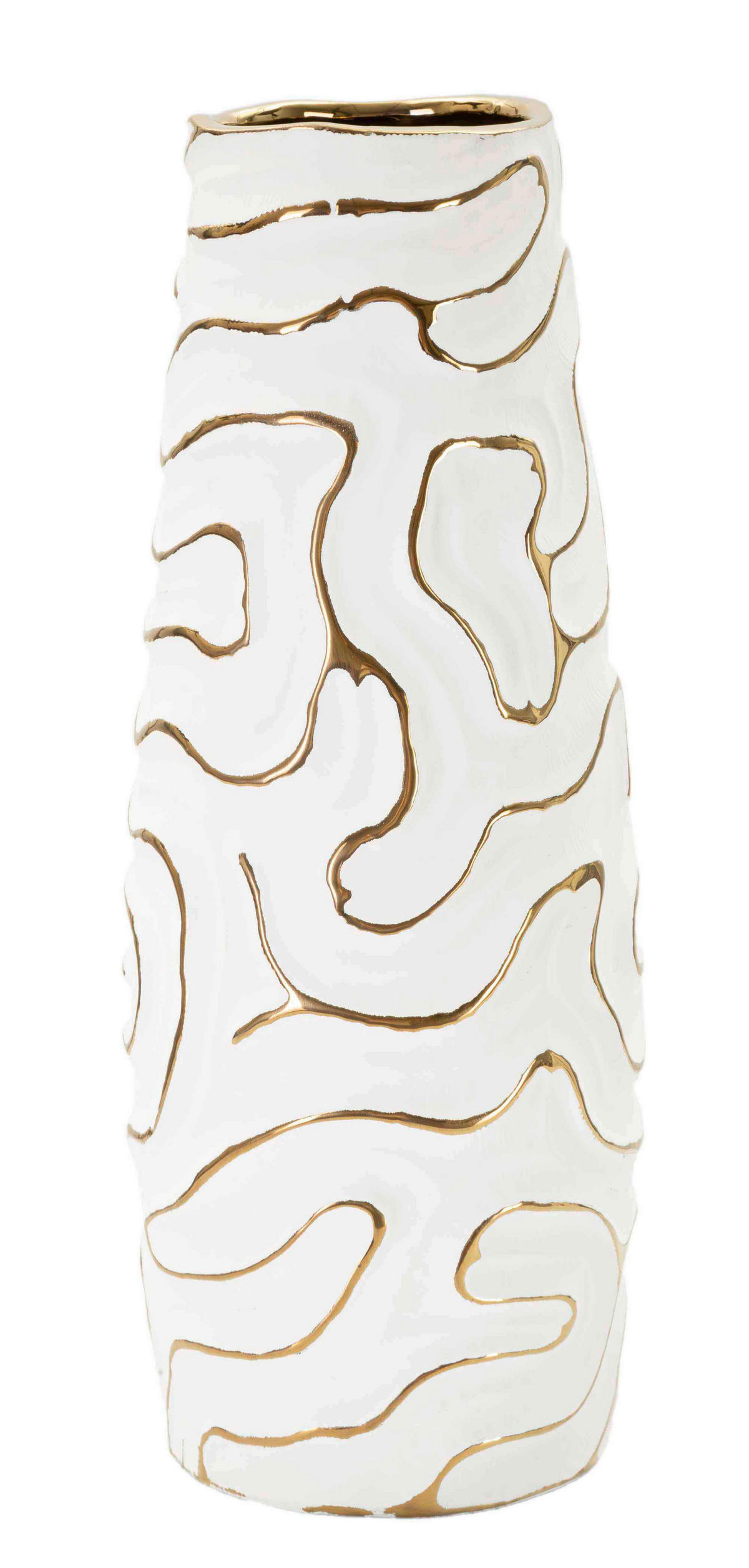 VASE  - Goldfarben/Weiß, Basics, Keramik (14.5/39.5/14.5cm)