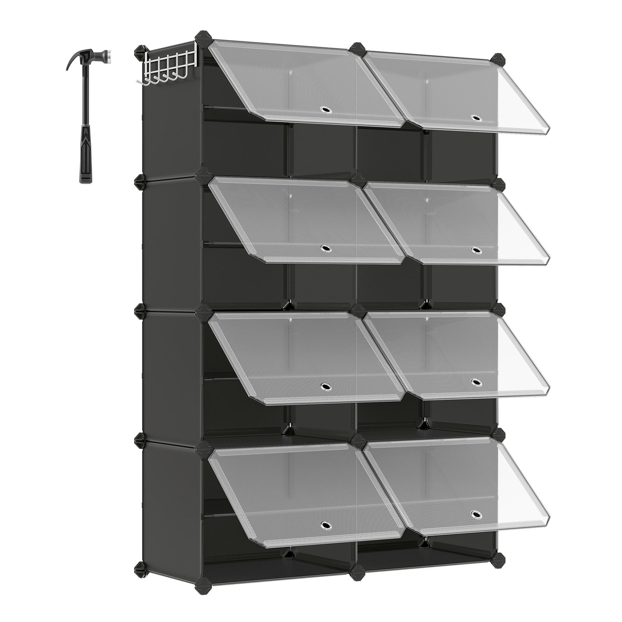 REGÁL NA TOPÁNKY, čierna, 83/125/32 cm - priehľadné/čierna, Basics, kov/plast (83/125/32cm)