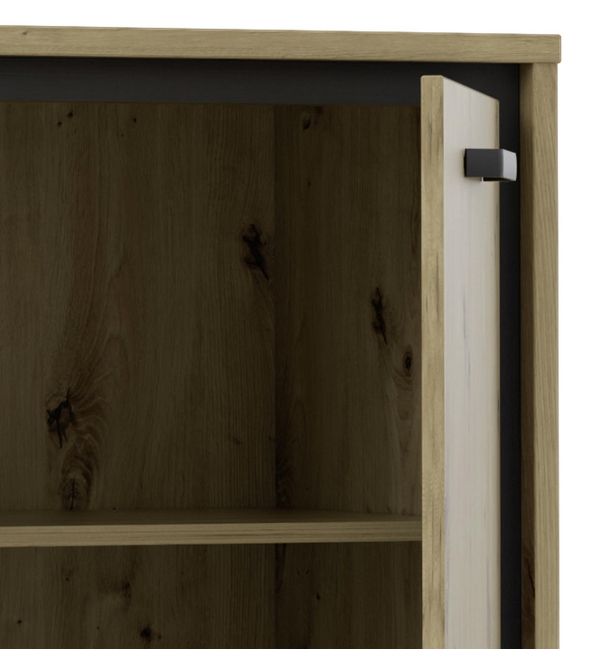 SIDEBOARD 177,4/81,3/41,5 cm  in Schwarz, Eichefarben  - Eichefarben/Schwarz, Basics, Glas/Holzwerkstoff (177,4/81,3/41,5cm) - Livetastic