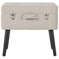 HOCKER Bouclé, Vliesstoff Kiefer Schwarz, Beige  - Beige/Schwarz, Trend, Holz/Textil (50/46/35cm) - Xora