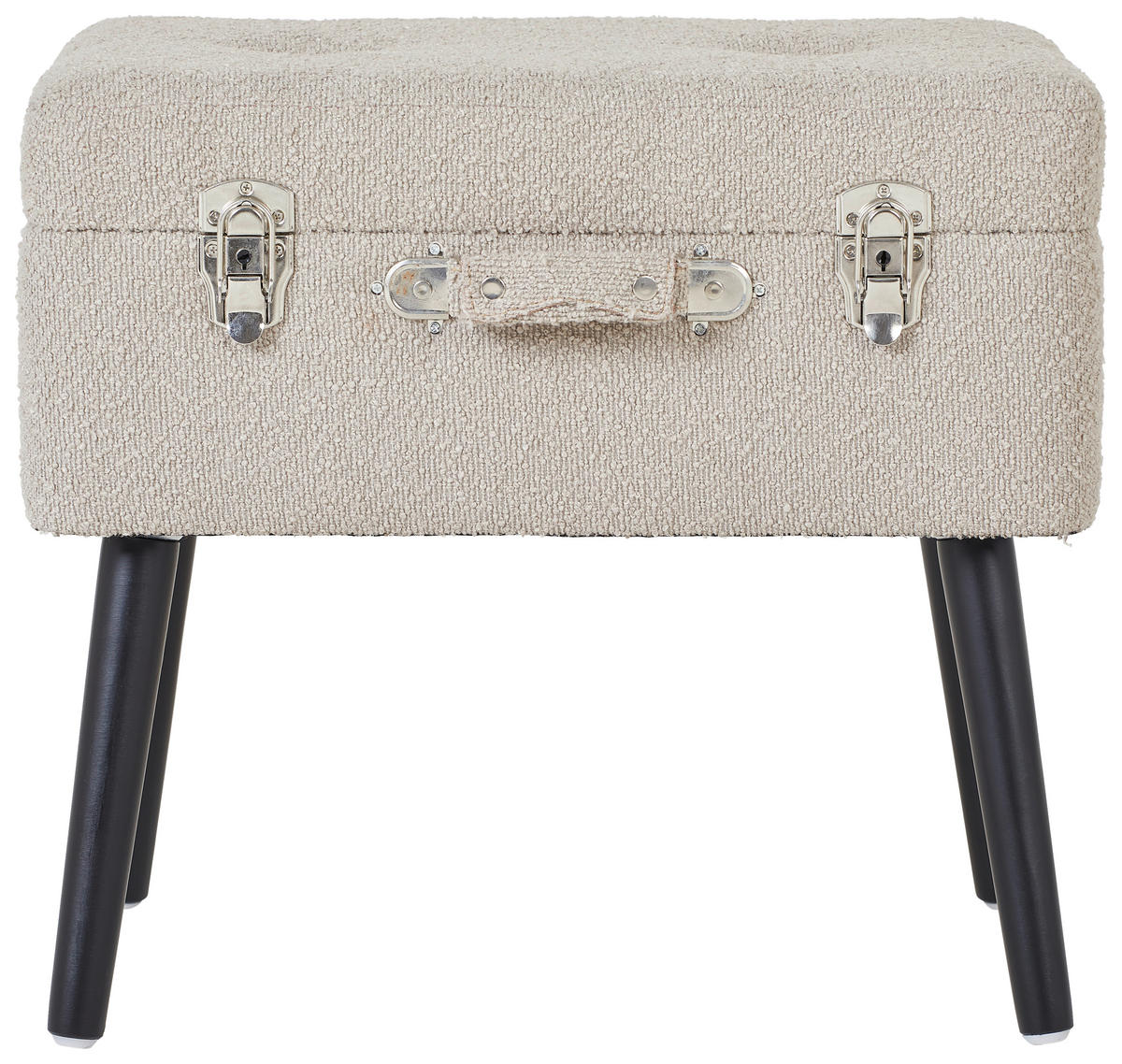 HOCKER Vliesstoff, Bouclé Kiefer Schwarz, Beige  - Beige/Schwarz, Trend, Holz/Textil (50/46/35cm) - Xora