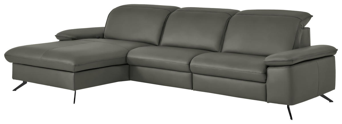 ECKSOFA  Echtleder Grau  - Schwarz/Grau, Design, Leder/Metall (169/307cm) - Beldomo Premium
