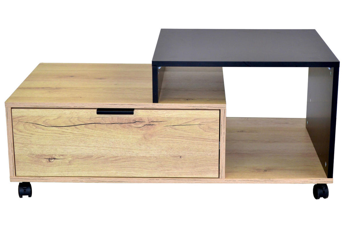 COUCHTISCH 90/50/40 cm rechteckig Schwarz, Eichefarben  - Eichefarben/Schwarz, Design, Holzwerkstoff/Kunststoff (90/50/40cm) - MID.YOU