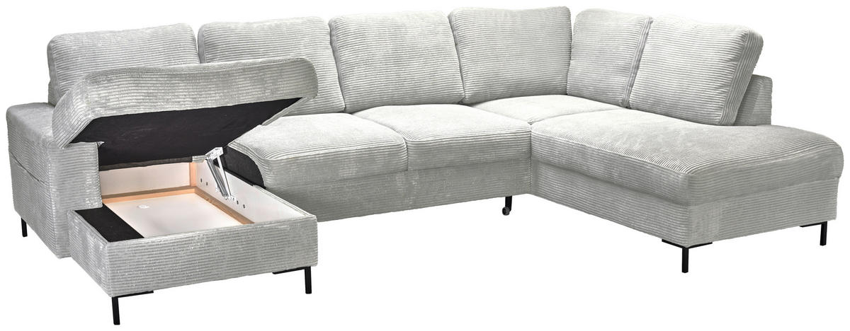 WOHNLANDSCHAFT Naturfarben Cord  - Schwarz/Naturfarben, KONVENTIONELL, Textil/Metall (148/303/197cm) - Carryhome