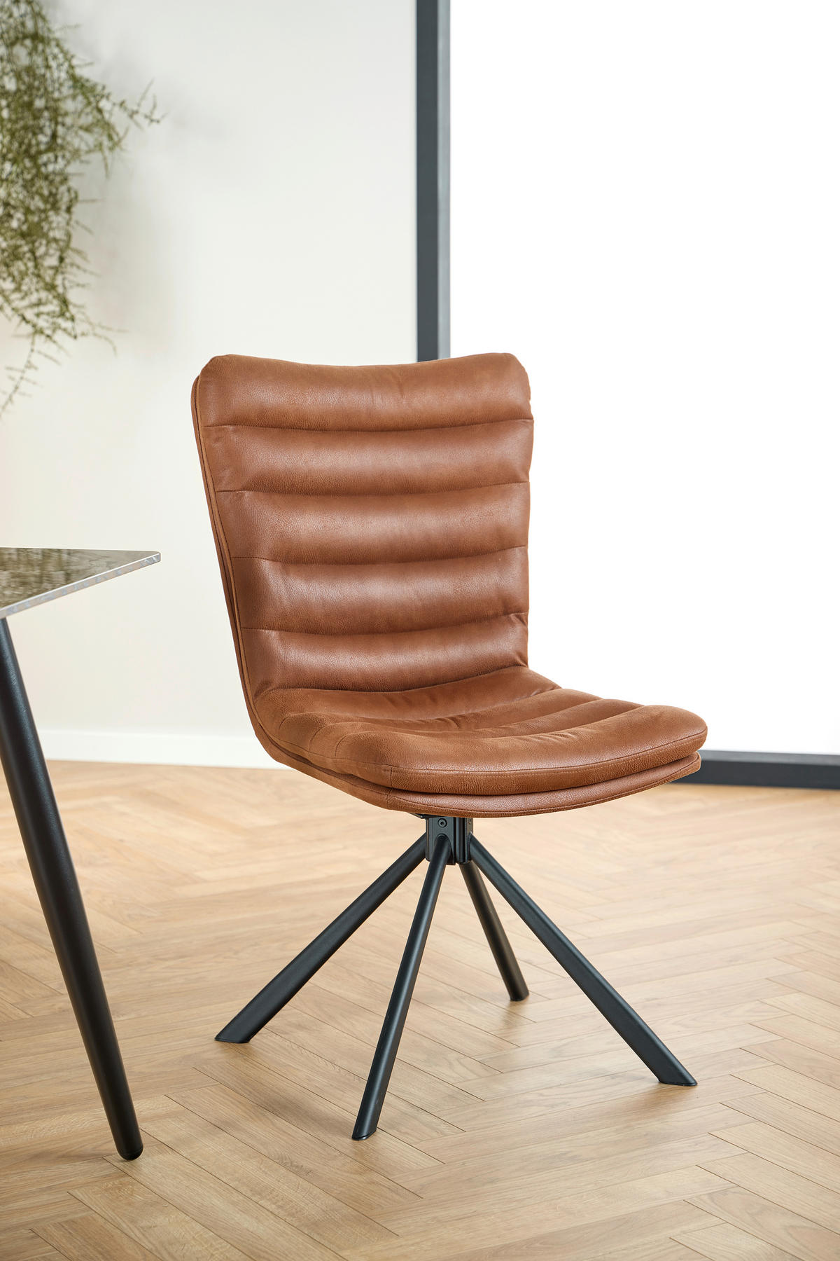 STUHL Lederlook Schwarz, Cognac  - Cognac/Schwarz, Design, Textil/Metall (62/97/59cm) - Carryhome