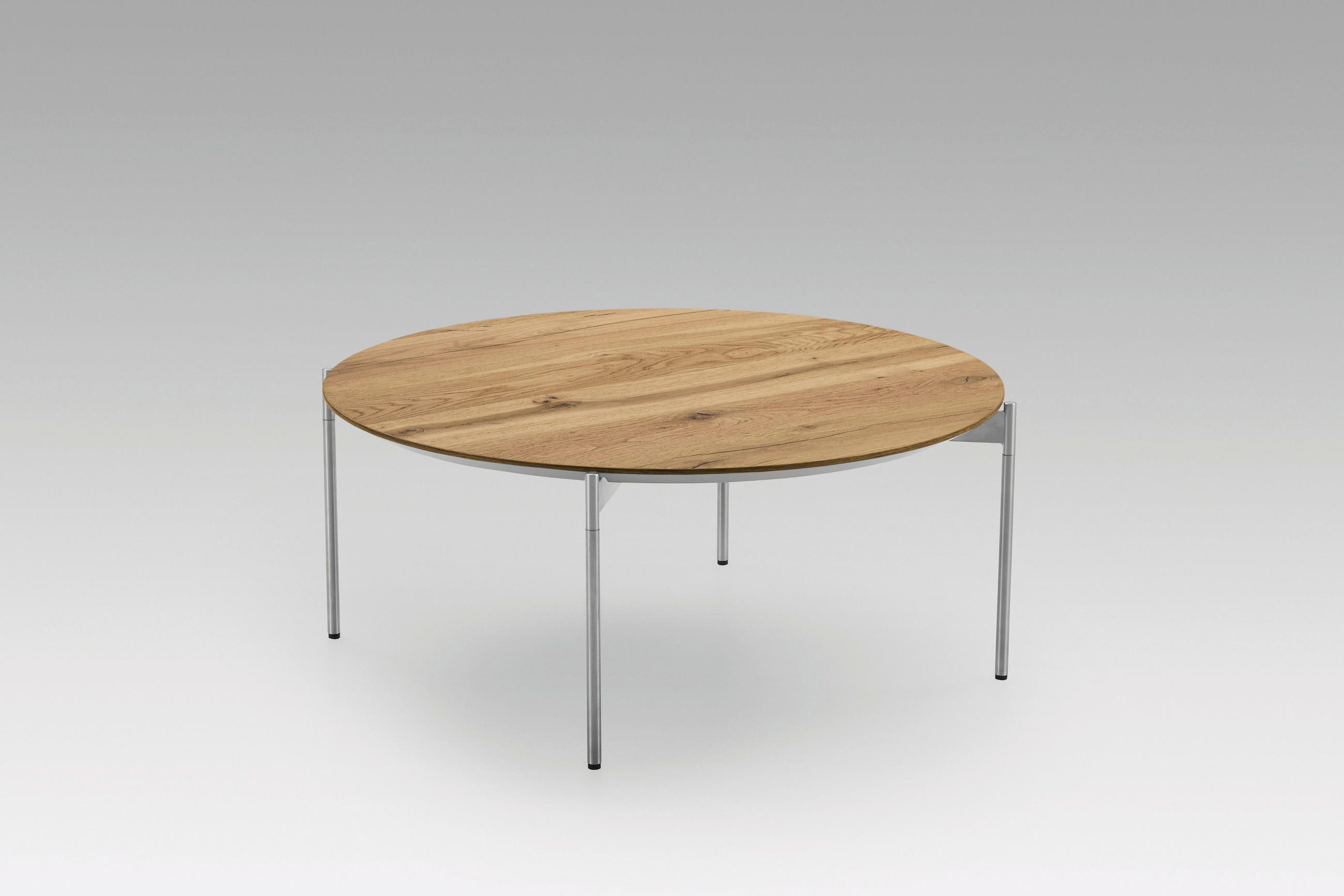 COUCHTISCH Eiche furniert 83/83/42 cm rund Eichefarben, Edelstahlfarben  - Edelstahlfarben/Eichefarben, Design, Holz/Metall (83/83/42cm) - Venjakob