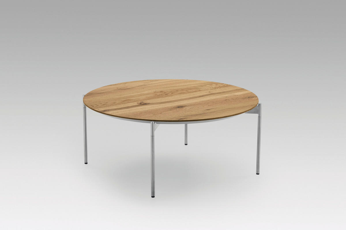 COUCHTISCH Eiche furniert 83/83/42 cm rund Eichefarben, Edelstahlfarben  - Edelstahlfarben/Eichefarben, Design, Holz/Metall (83/83/42cm) - Venjakob