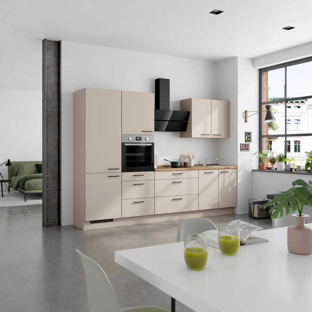KÜCHENBLOCK Easytouch 300 cm  in Eichefarben, Sandfarben  - Sandfarben/Eichefarben, MODERN, Holzwerkstoff/Metall (300cm) - Nobilia