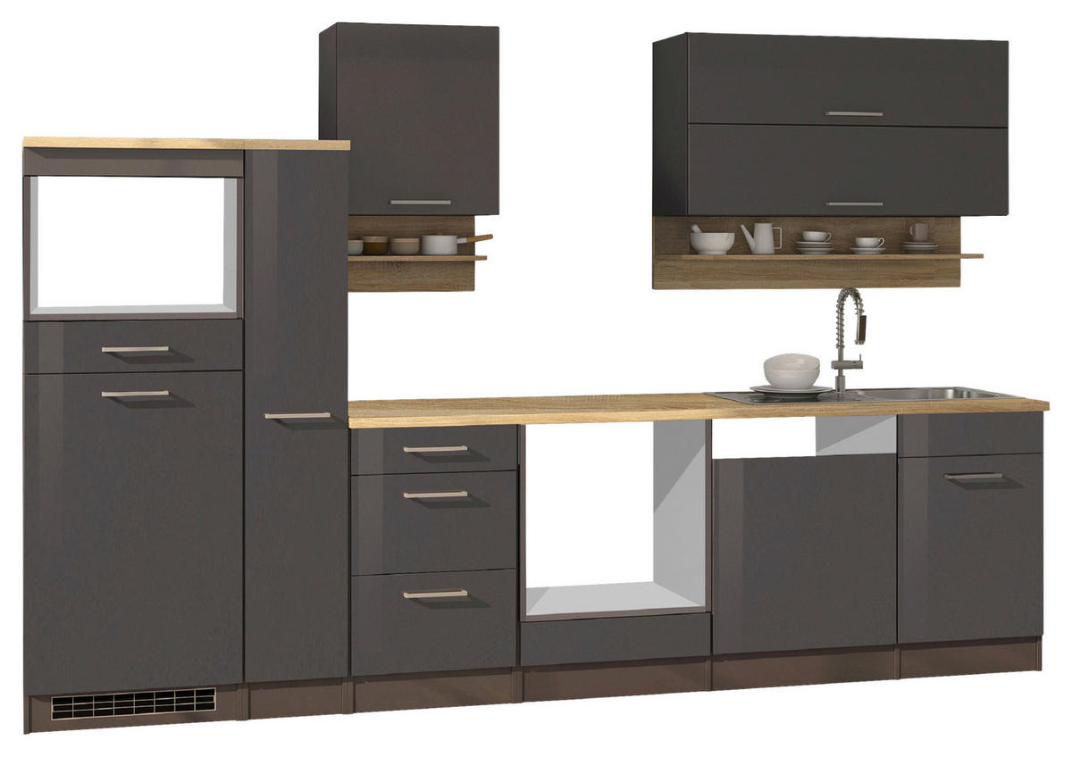 KÜCHENLEERBLOCK 310 cm   in Graphitfarben  - Silberfarben/Graphitfarben, MODERN, Glas/Holzwerkstoff (310cm) - Held