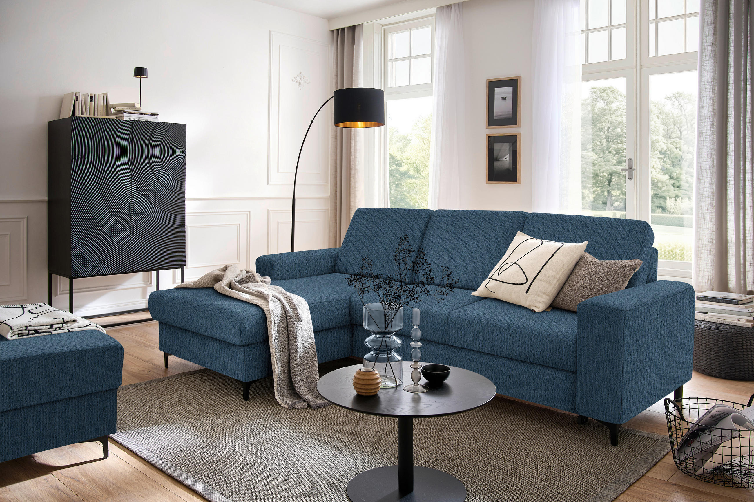 ECKSOFA in Webstoff Blau  - Blau/Schwarz, Konventionell, Textil/Metall (167/247cm) - Stylife