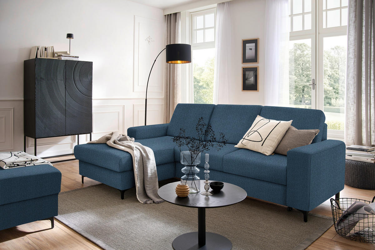 ECKSOFA in Webstoff Blau  - Blau/Schwarz, Konventionell, Textil/Metall (167/247cm) - Stylife