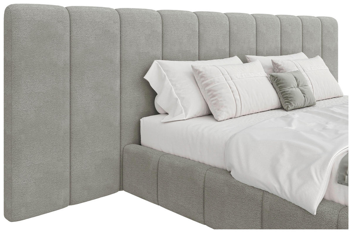 POLSTERBETT 180/200 cm  Hellgrau  - Hellgrau/Schwarz, Design, Holz/Kunststoff (180/200cm) - Carryhome