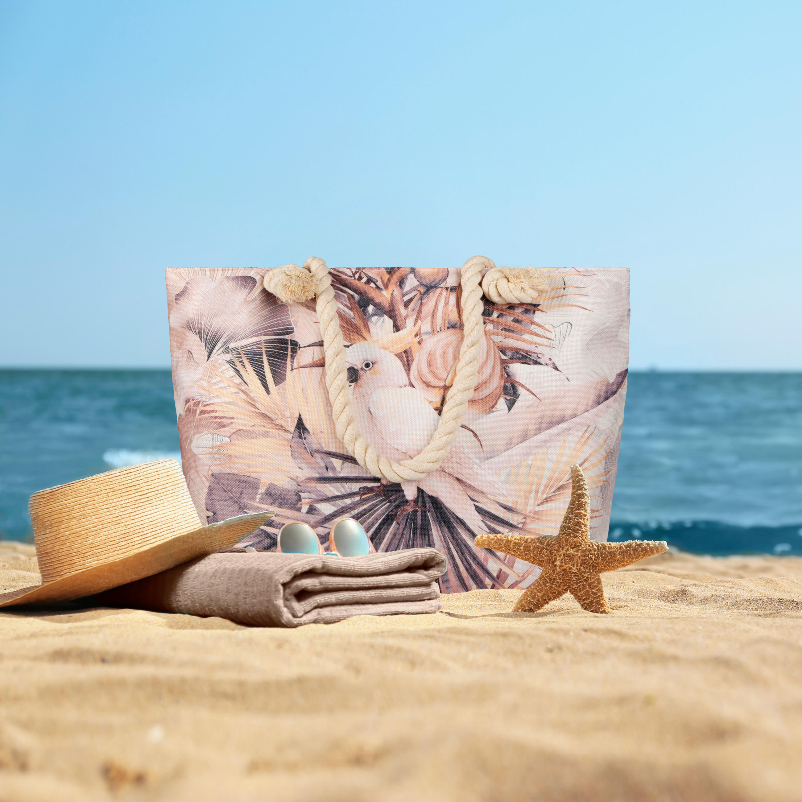 STRANDTASCHE - Taupe/Beige, KONVENTIONELL, Textil (43/60cm)