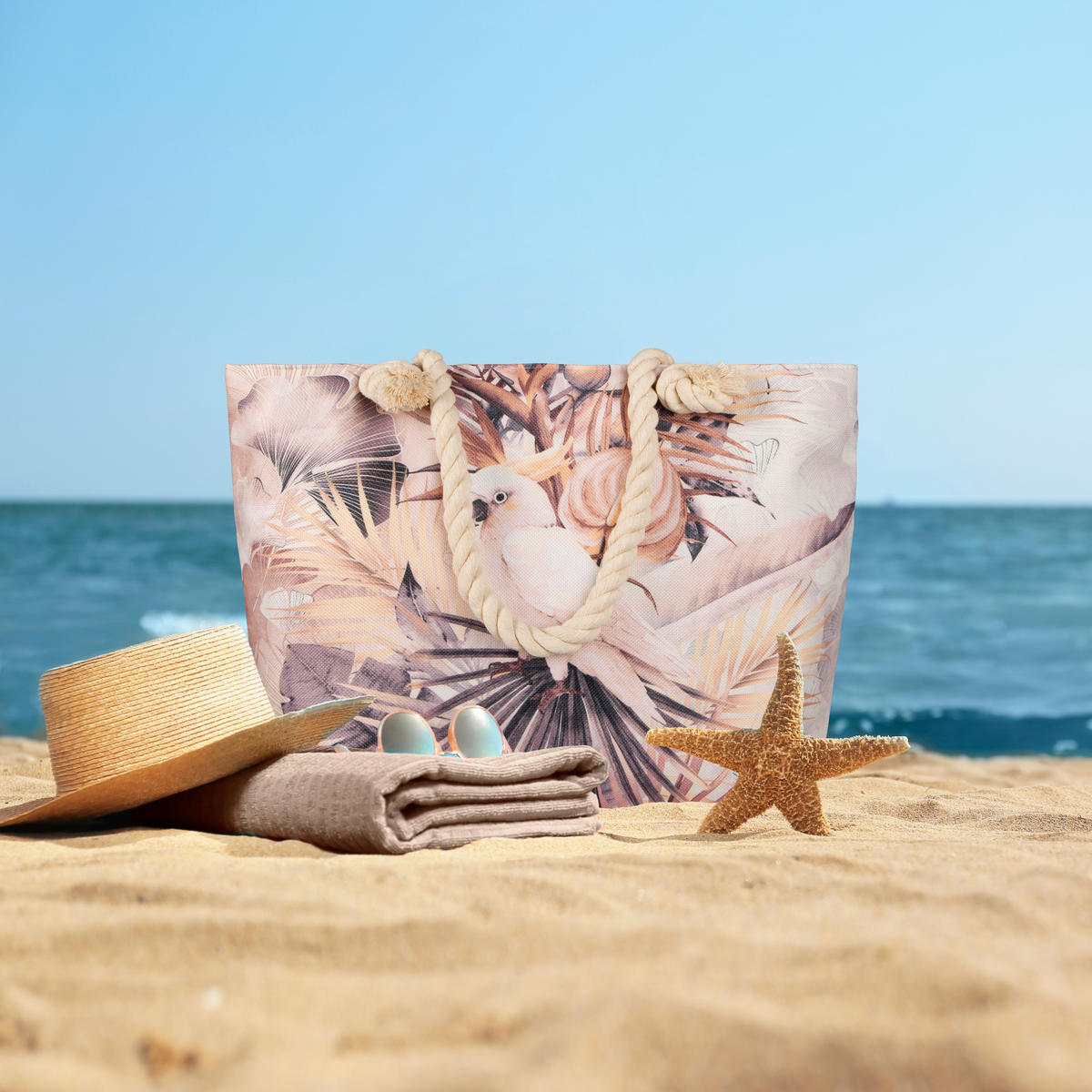 STRANDTASCHE - Taupe/Beige, KONVENTIONELL, Textil (43/60cm)
