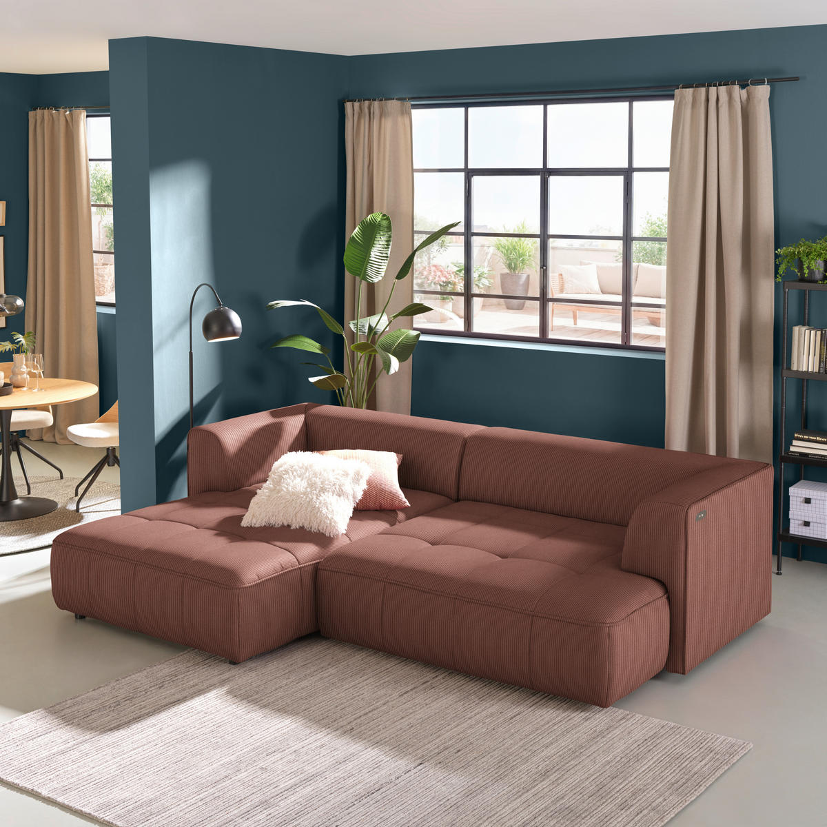 ECKSOFA Feincord Braun  - Schwarz/Braun, Design, Kunststoff/Textil (188/288cm) - Welnova