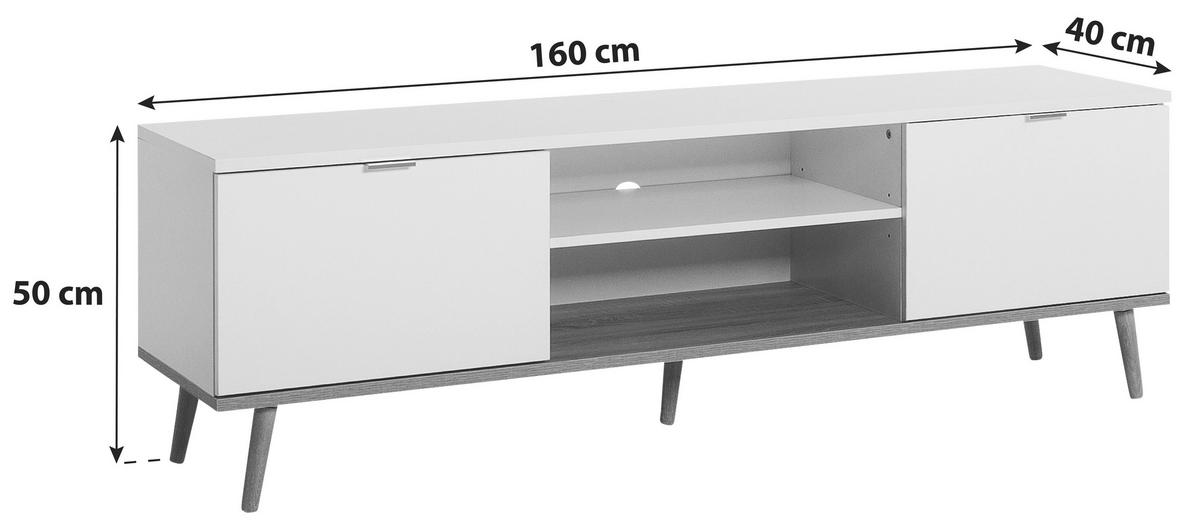 TV-ELEMENT bela, hrast sonoma  - barve hrasta/bela, Konvencionalno, kovina/leseni material (160/50/40cm) - MID.YOU