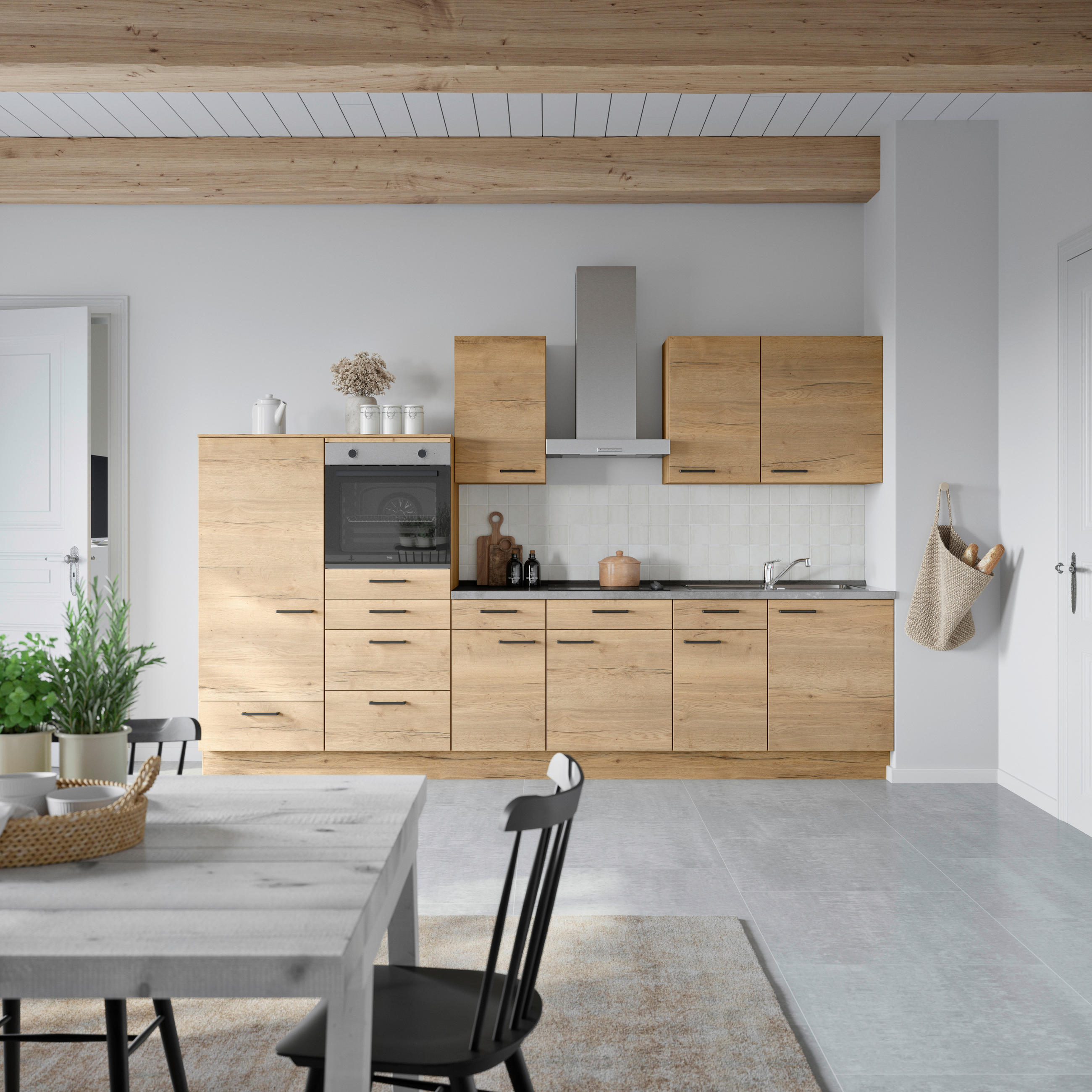 KÜCHENBLOCK 330 cm   in Eichefarben, Schieferfarben  - Schieferfarben/Eichefarben, MODERN, Holzwerkstoff/Metall (330cm) - Nobilia