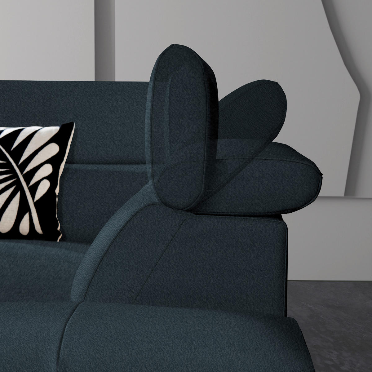 ECKSOFA in Echtleder Dunkelblau  - Schwarz/Dunkelblau, Design, Leder/Metall (225/281cm) - Celina Home