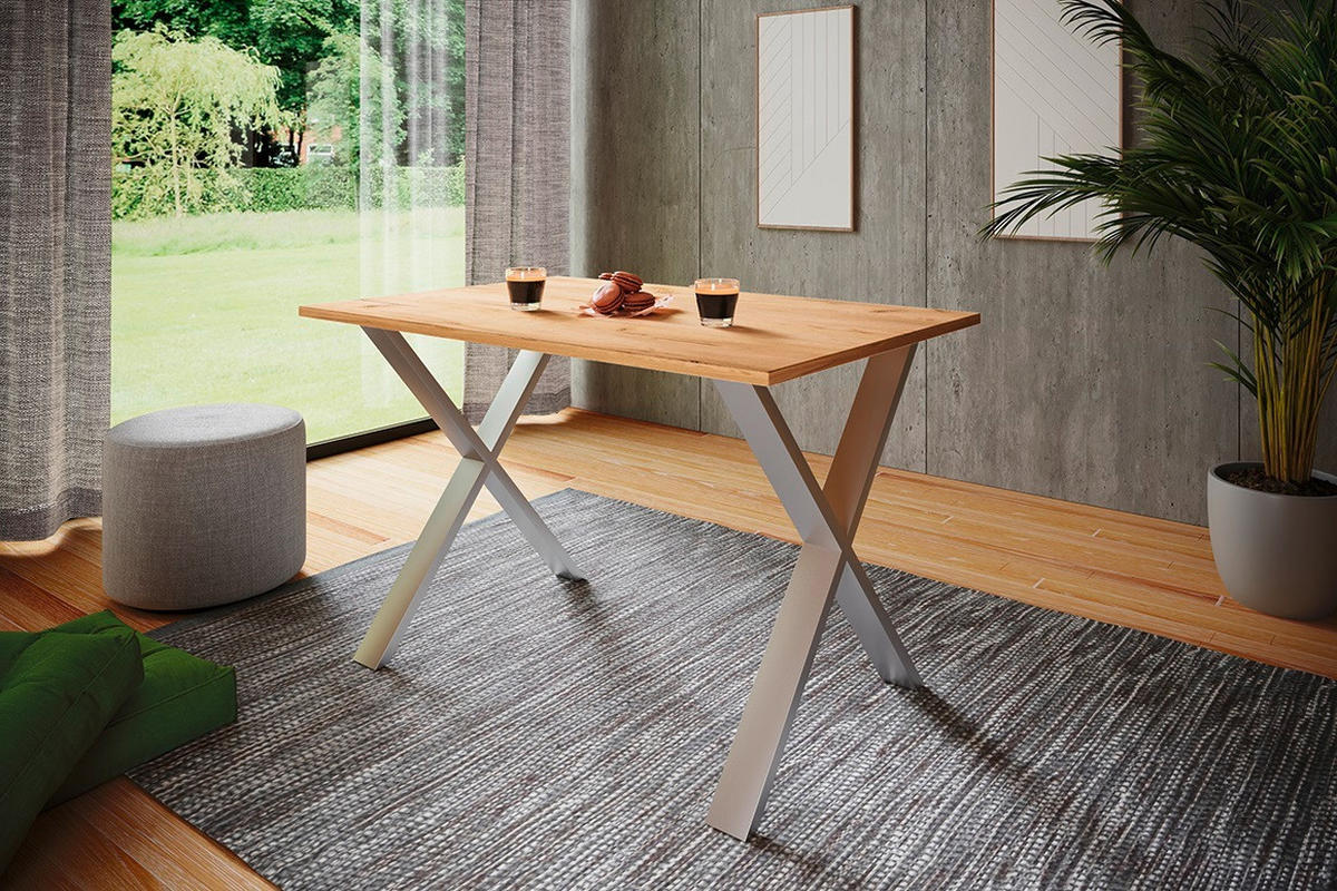 SCHREIBTISCH  in Silberfarben, Honigeiche  - Honigeiche/Silberfarben, Design (160/76/80cm) - MID.YOU