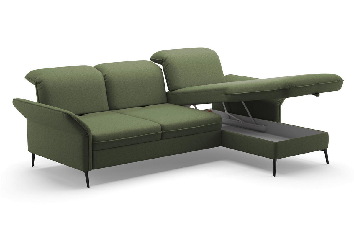 ECKSOFA in Flachgewebe Olivgrün  - Schwarz/Olivgrün, Konventionell, Textil/Metall (264/198cm) - Sit & More