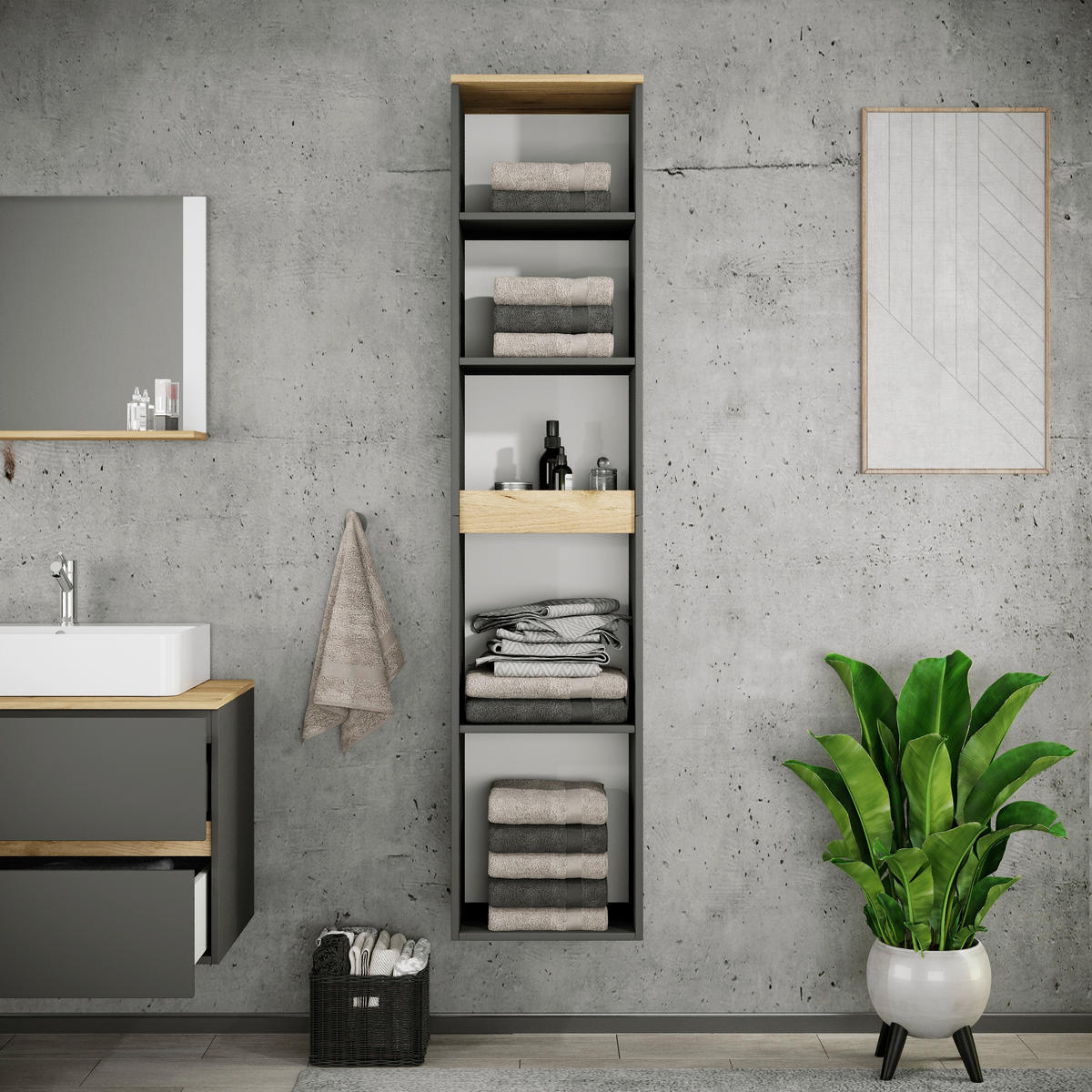 BADEZIMMERREGAL 40/180/35 cm  - Honigeiche/Anthrazit, Trend, Holzwerkstoff (40/180/35cm) - MID.YOU