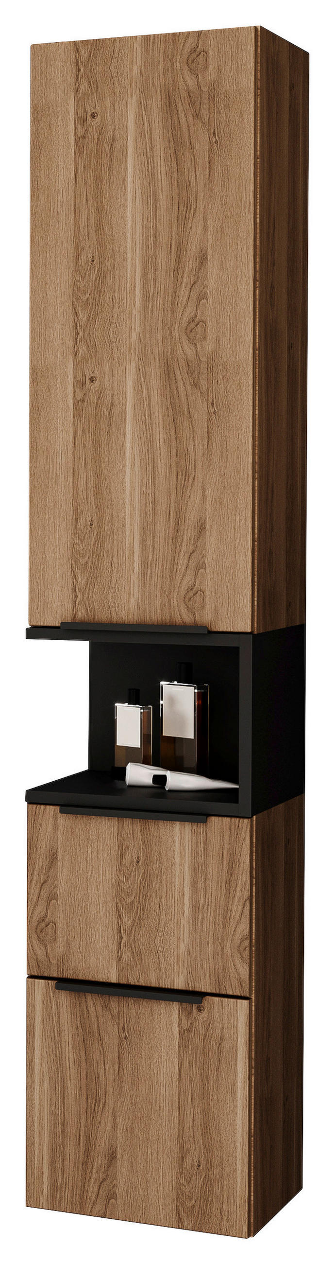 HOCHSCHRANK 30/160/30 cm  - Eichefarben/Schwarz, Design, Glas/Holzwerkstoff (30/160/30cm) - Novel