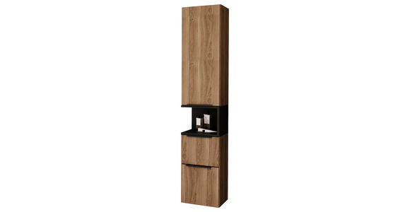 HOCHSCHRANK 30/160/30 cm  - Eichefarben/Schwarz, Design, Glas/Holzwerkstoff (30/160/30cm) - Novel