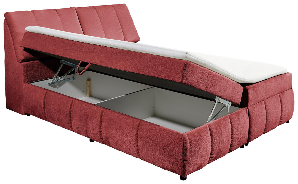 BOXBETT 180/200 cm,  in Rot, gepolstertes Kopfteil, Bettkasten, Topper,  - Rot/Schwarz, MODERN, Holzwerkstoff/Kunststoff (180/200cm) - MID.YOU