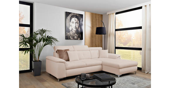 ECKSOFA in Flachgewebe Creme - Chromfarben/Creme, KONVENTIONELL, Textil/Metall (268/175cm) - Carryhome