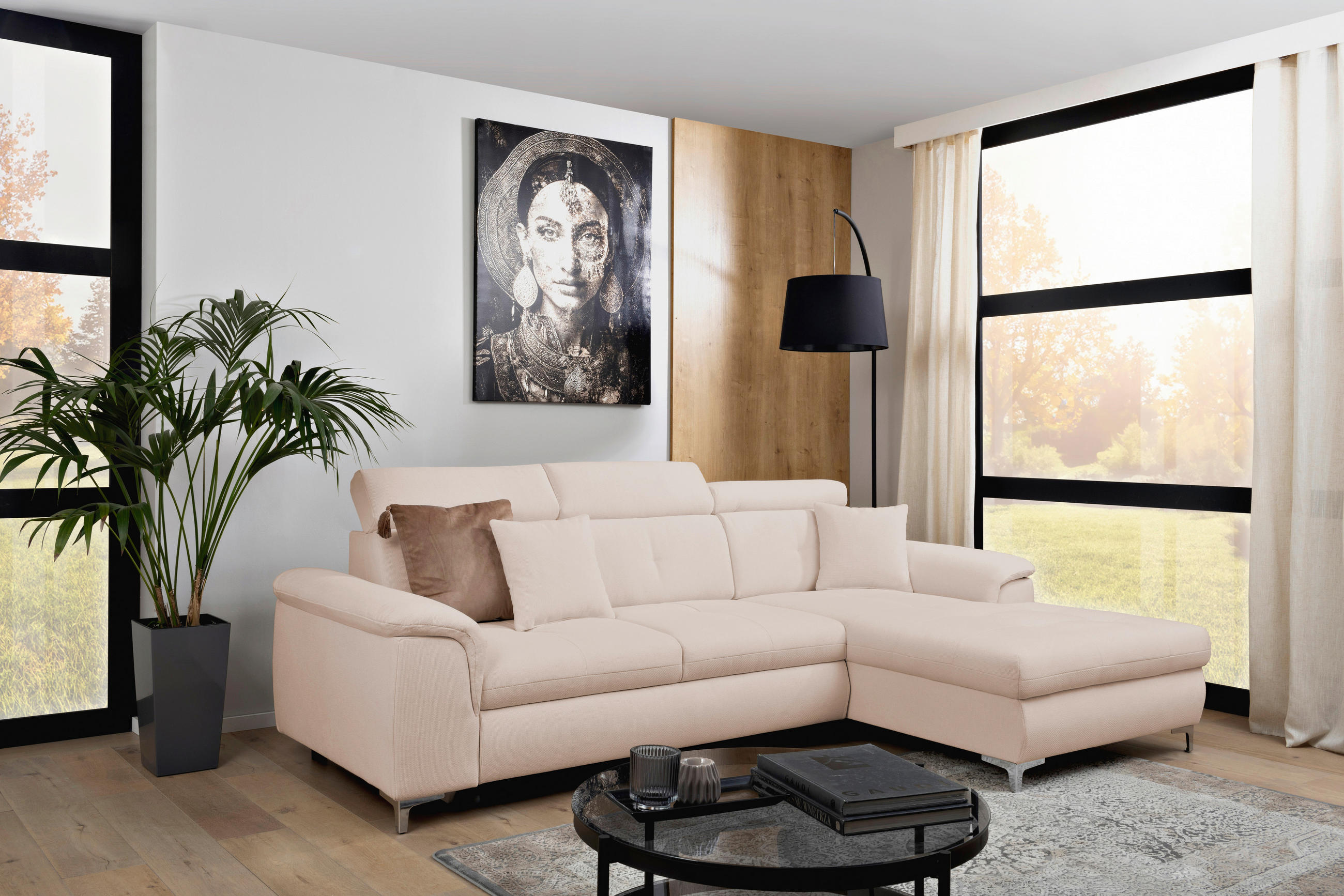 ECKSOFA in Flachgewebe Creme  - Chromfarben/Creme, Konventionell, Textil/Metall (268/175cm) - Carryhome