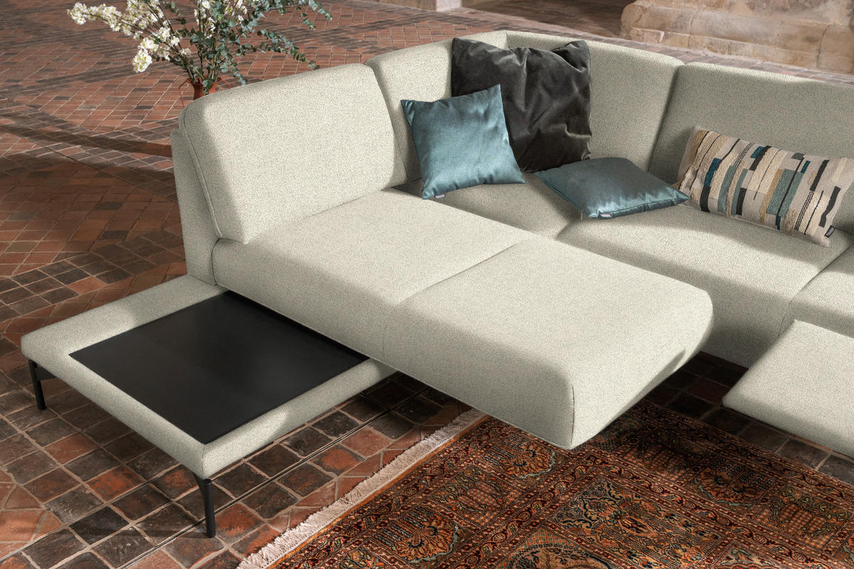ECKSOFA in Flachgewebe, Struktur Creme  - Anthrazit/Creme, Design, Textil/Metall (254/230cm) - Johann Jakob